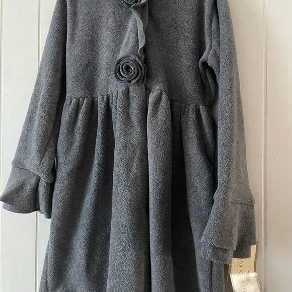 NWT Beautiful American Widgeon Gray Long Fleece Coat With Flowers Size 7 - Picture 2 of 10